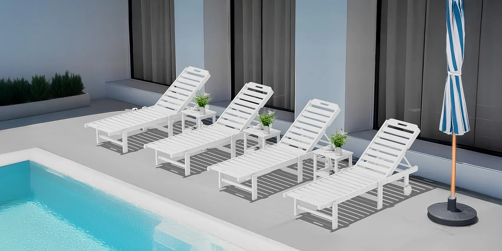 Plastic Pool Chaise Lounge Chairs Set of 4