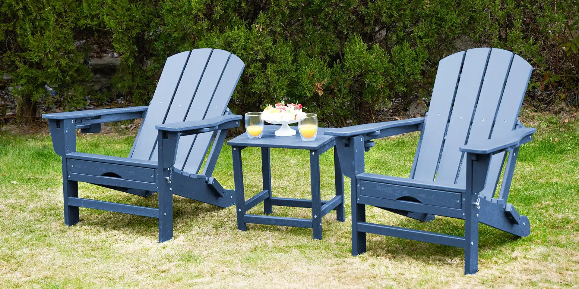 Navy Poly Adirondack Chair Set of 2 with Side Table
