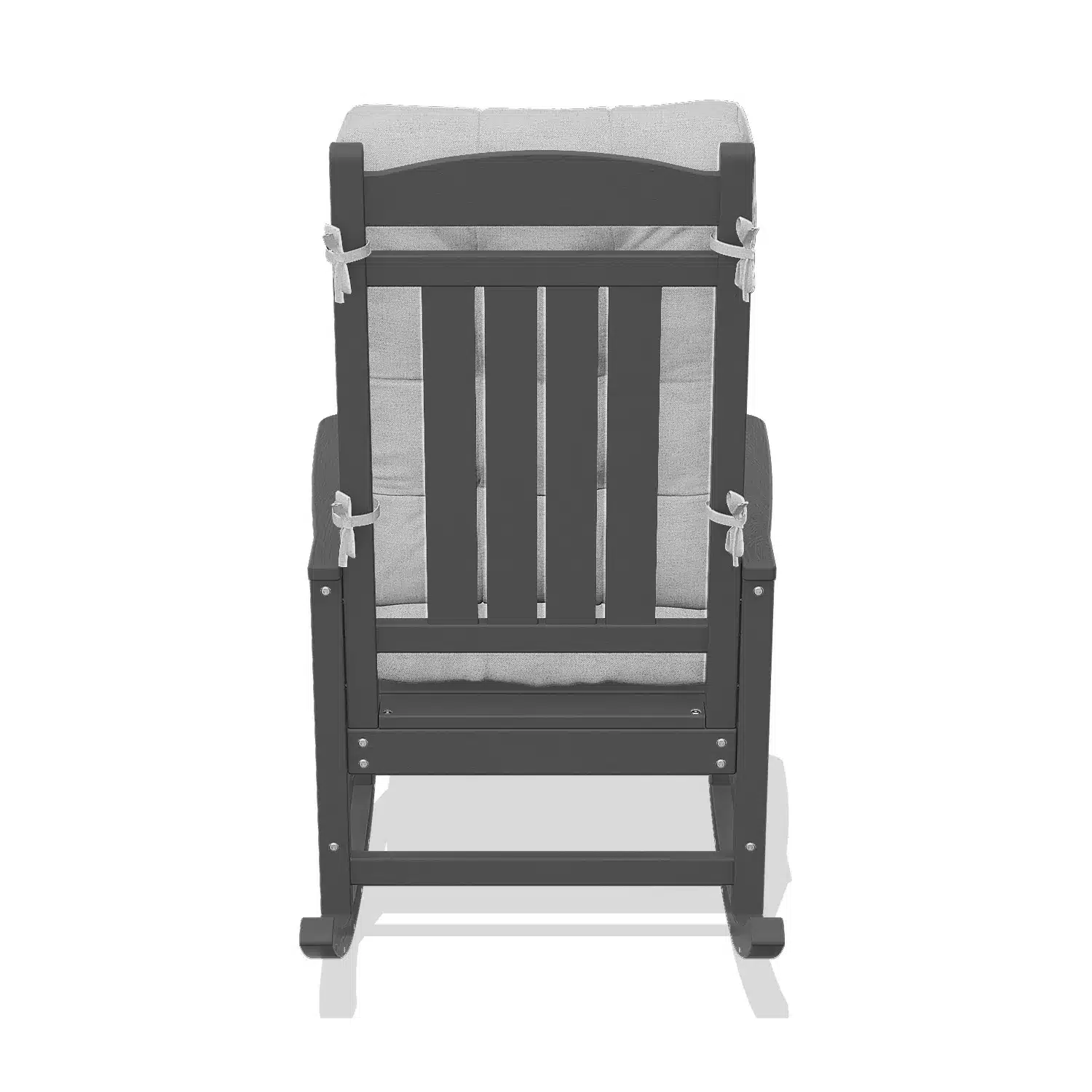 Side profile of rocking chair showing cushions