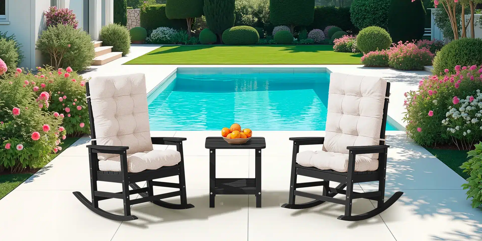 Outdoor Rocking Chair with Cushion by the Poolside