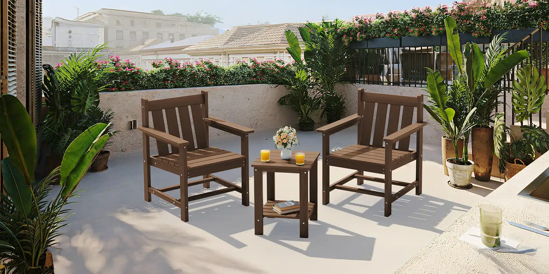 Poly 3 Pieces Outdoor Bistro Set with Side Table at Balcony