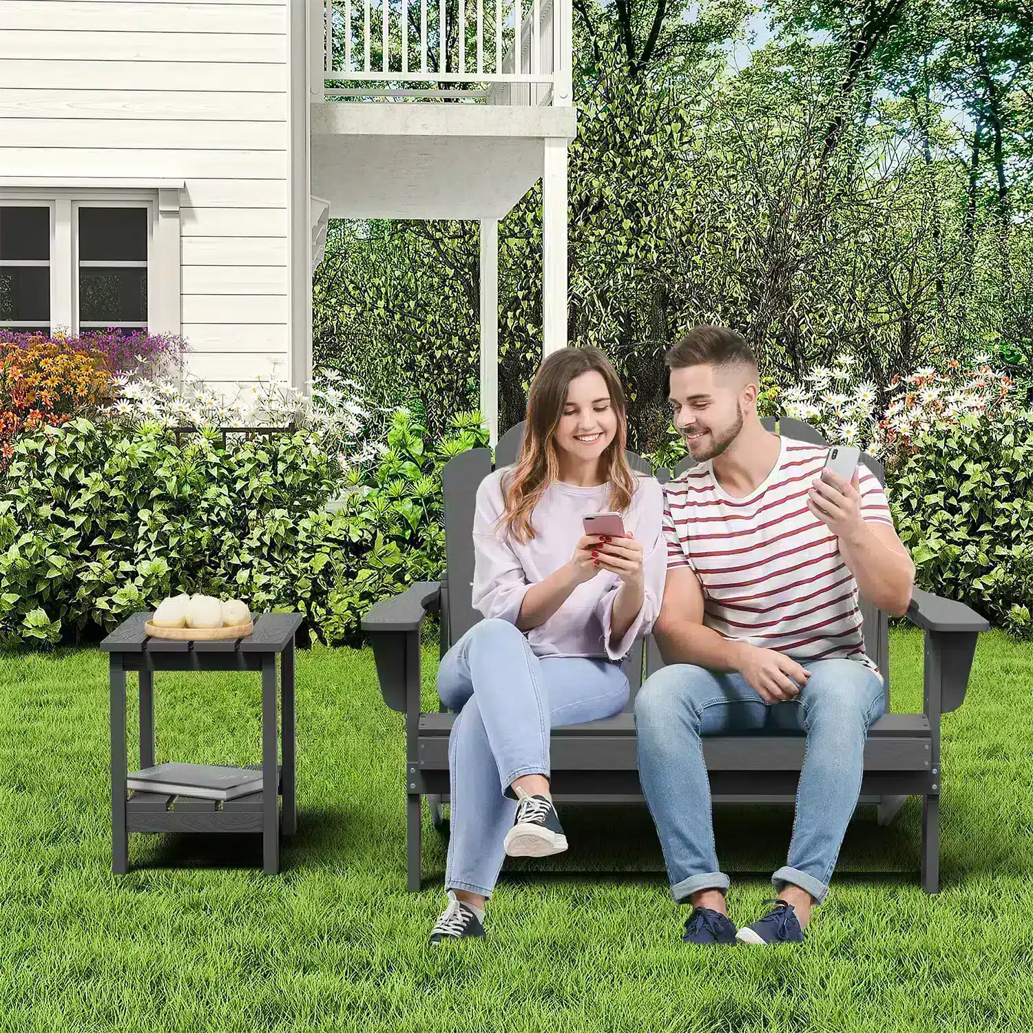 Loveseat Adirondack Chair with Side Table on the Patio