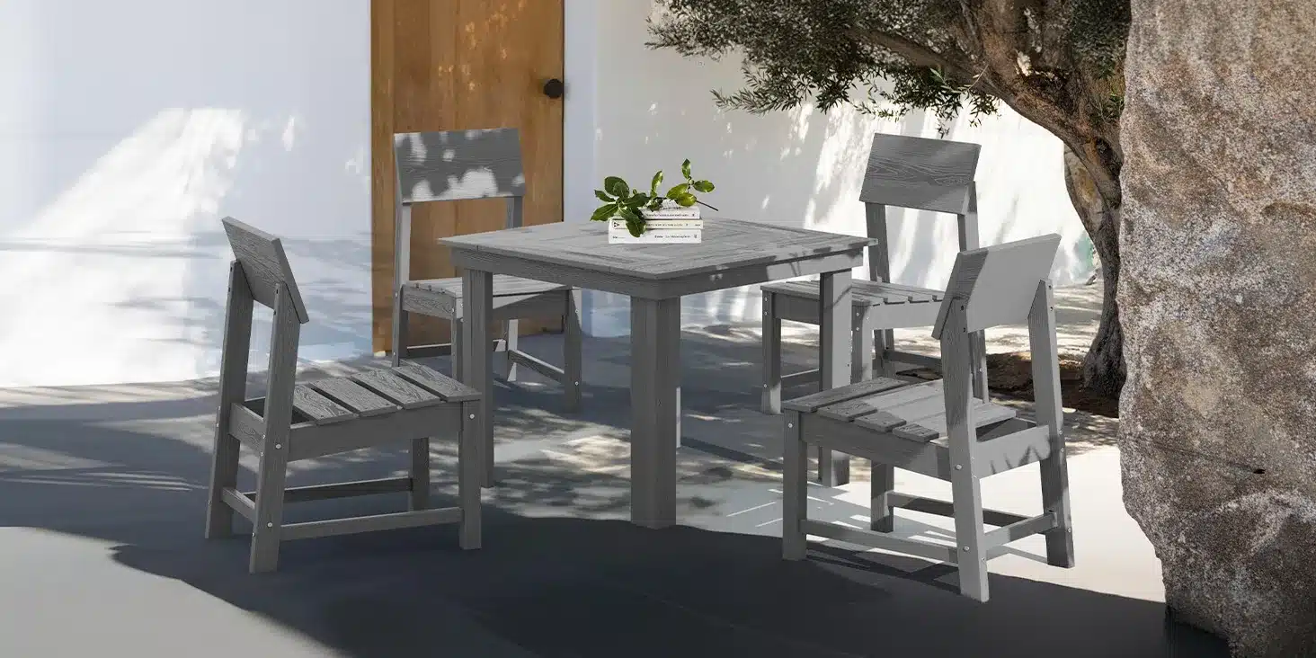 Sqare Outdoor Dining Table of 4 on the front porch