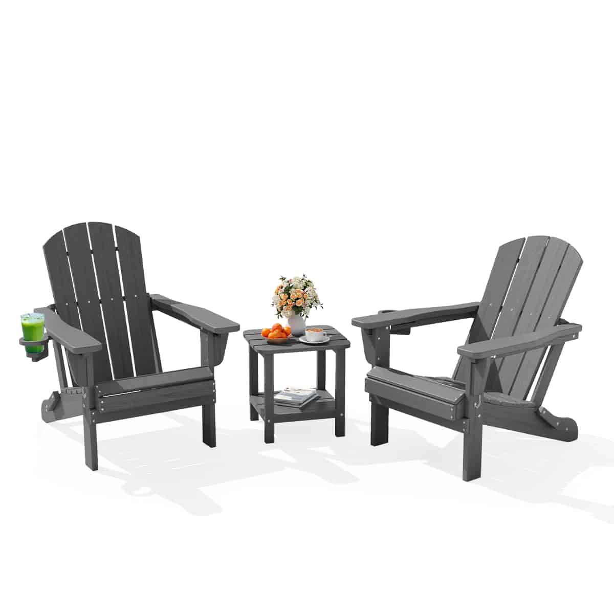 Dark Gray Adirondack Chair Set with Table