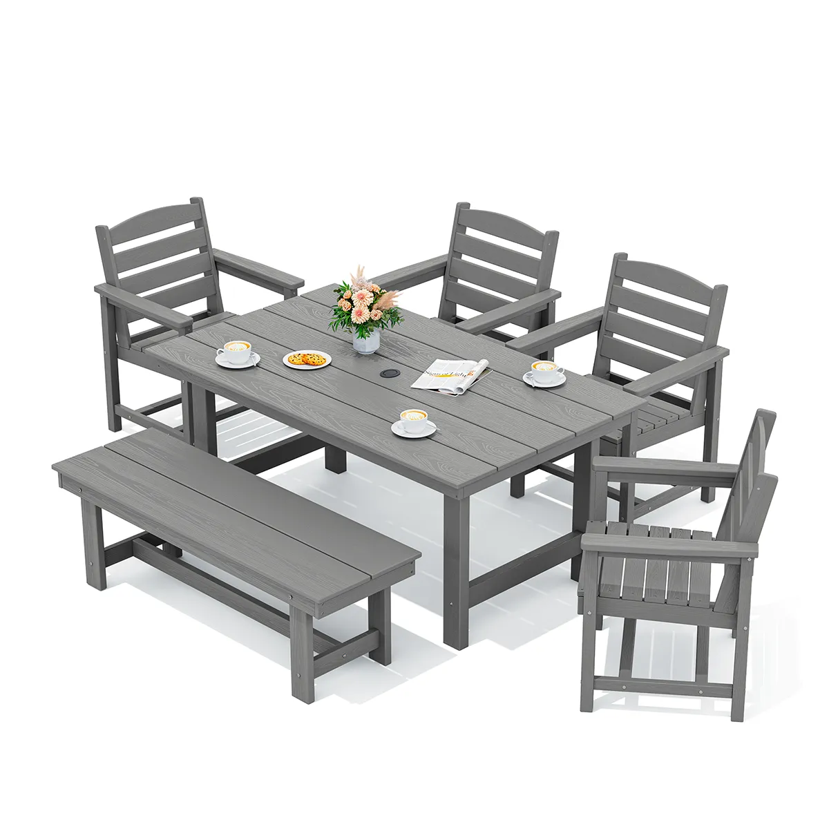Serwall Dark Gray 6 Person Outdoor Dining Set