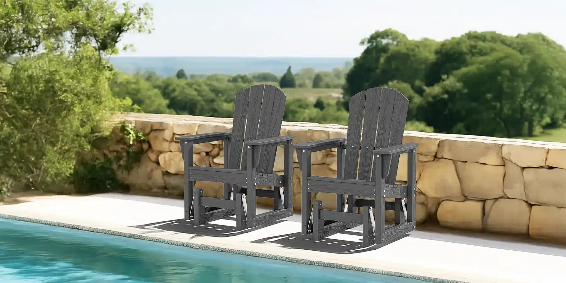 Traditional Porch Glider Chair Set of 2 by the Pool