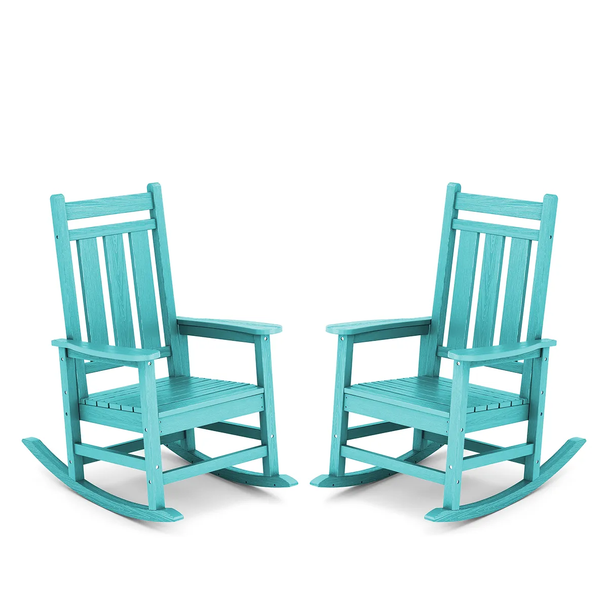 SERWALL Outdoor Traditional Porch Rocking Chairs Set of 2, Waterproof HDPE Poly Rocker - Aqua Blue, Black, Brown, Burgundy, Coffee, Dark Gray, Dark Green, Navy, White, Yellow