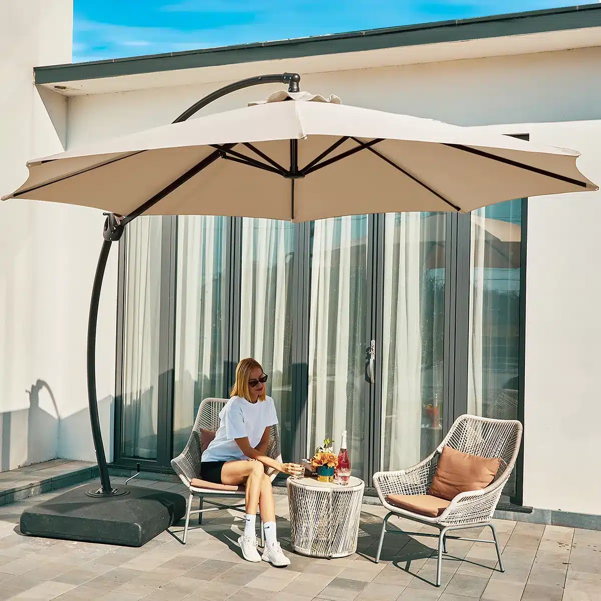 10ft Curved Round Offset Hanging Patio Umbrella 2