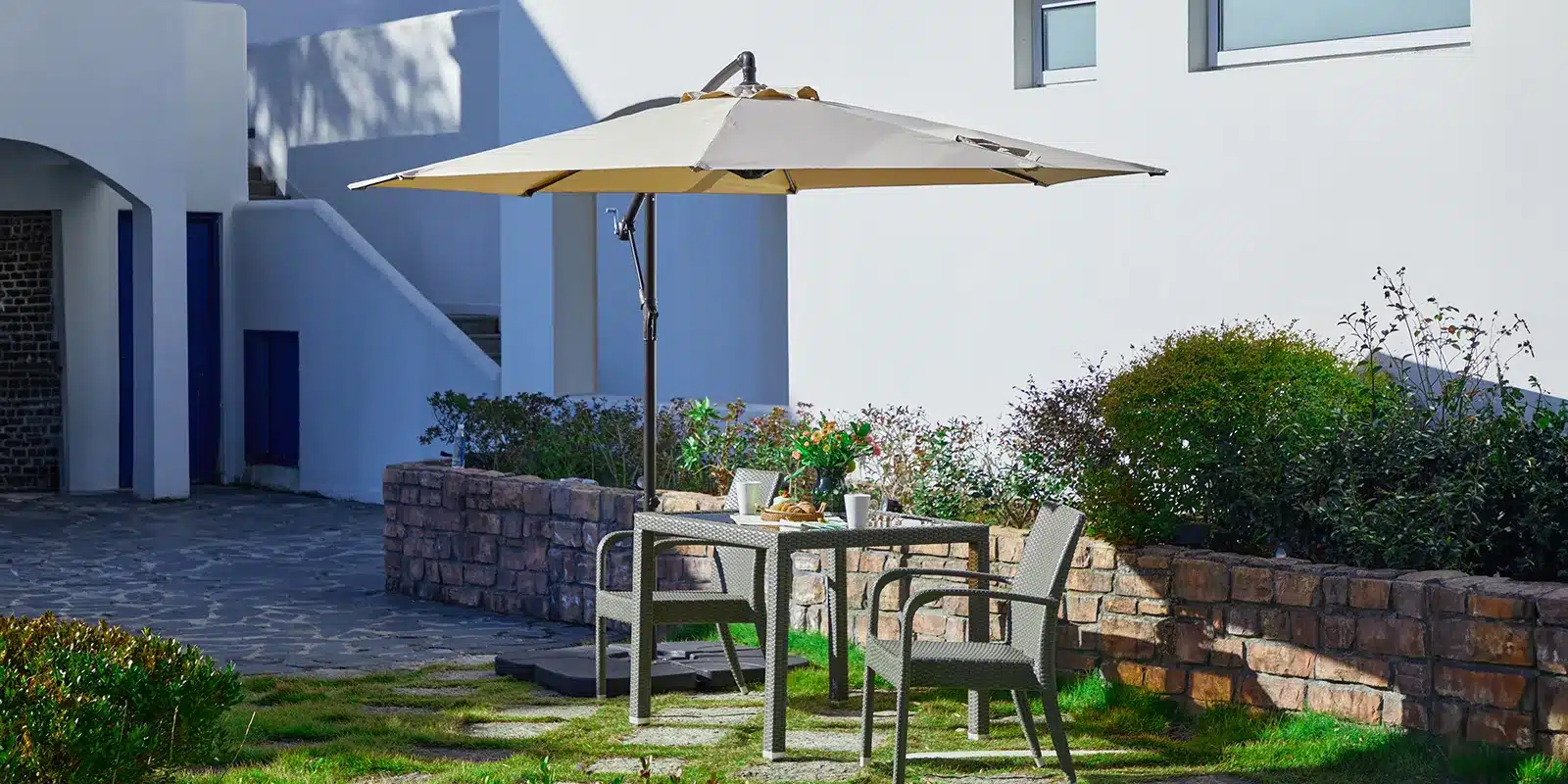 Cantilever Patio Umbrella with Base on the Porch