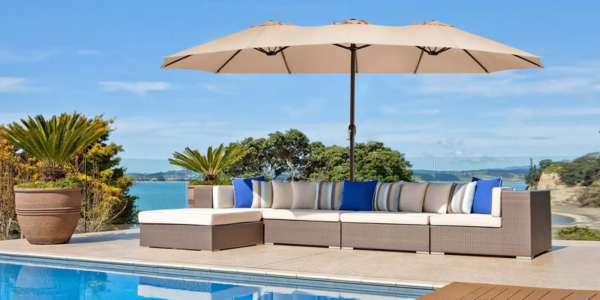 9 × 15 FT Extra Large Patio Umbrella with Outdoor Sofa Set