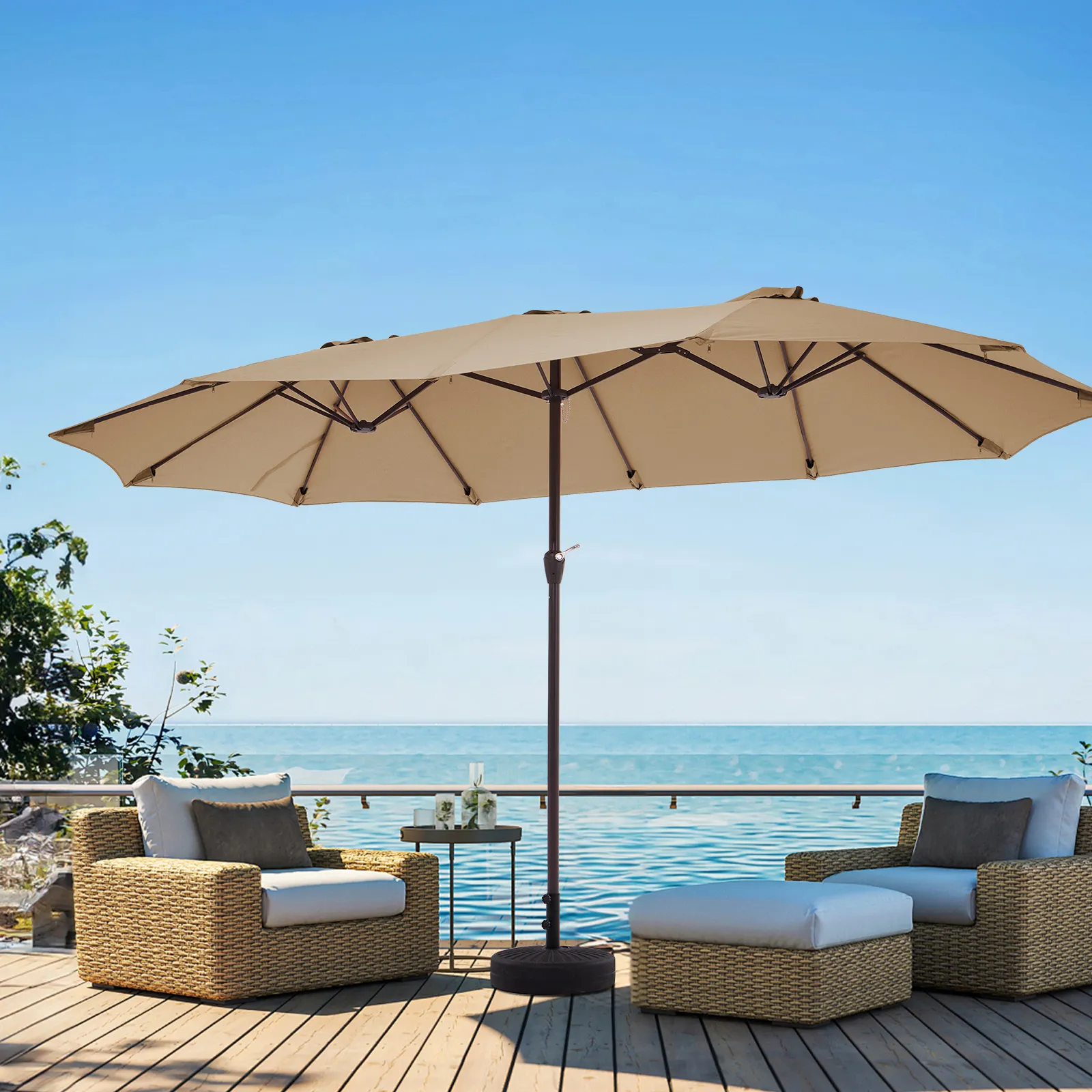9 x 15 ft Large Double sided Patio Market Umbrella by the Sea