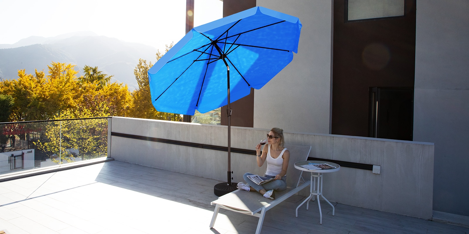 9ft Round Crank Tilt Patio Umbrella with Valance by the Poolside