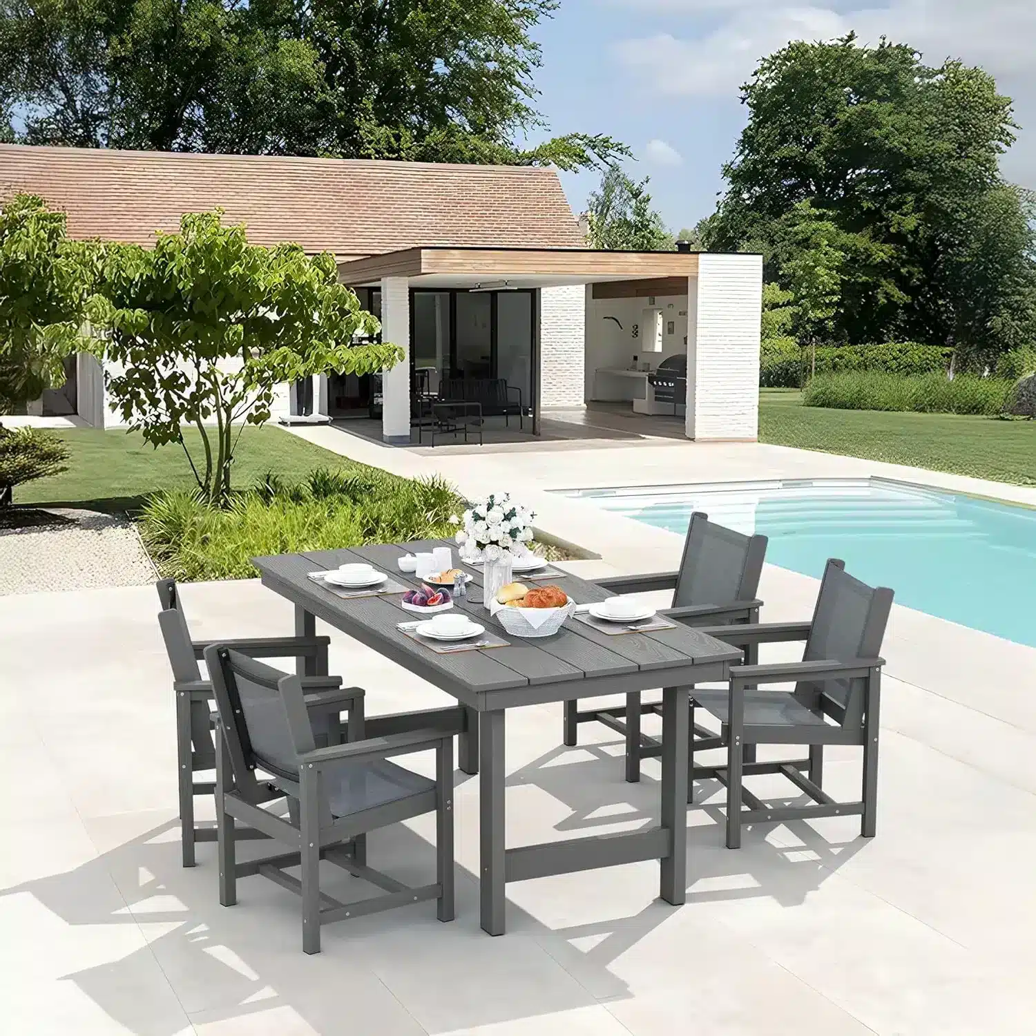 Dark Gray GRANGE 7 Piece Poly Sling Outdoor Dining Set at Patio