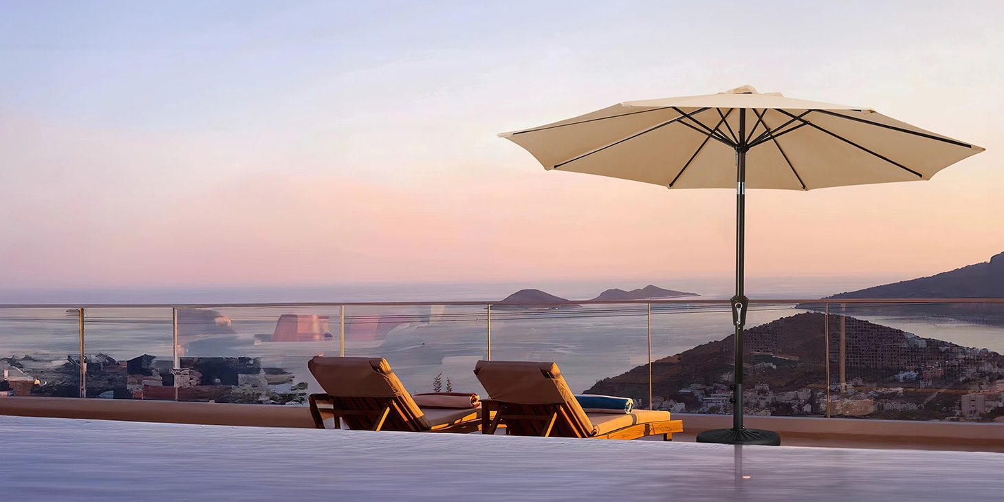 Outdoor 10 ft Market Umbrella with Chaise Lounge