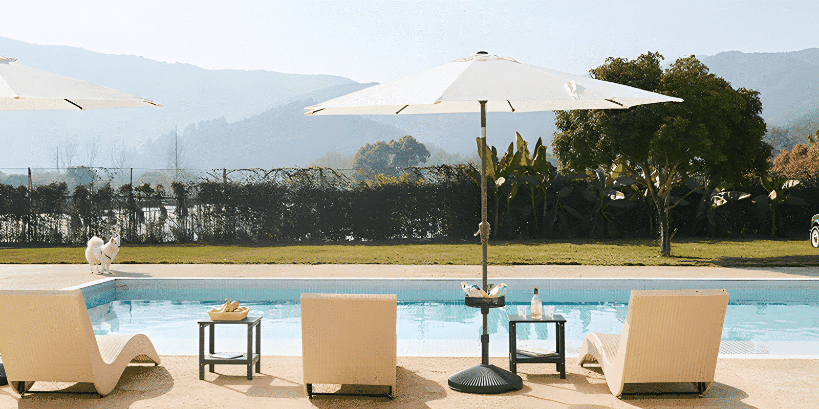 Rounde Tilt 10 ft Market Umbrella by the Poolside