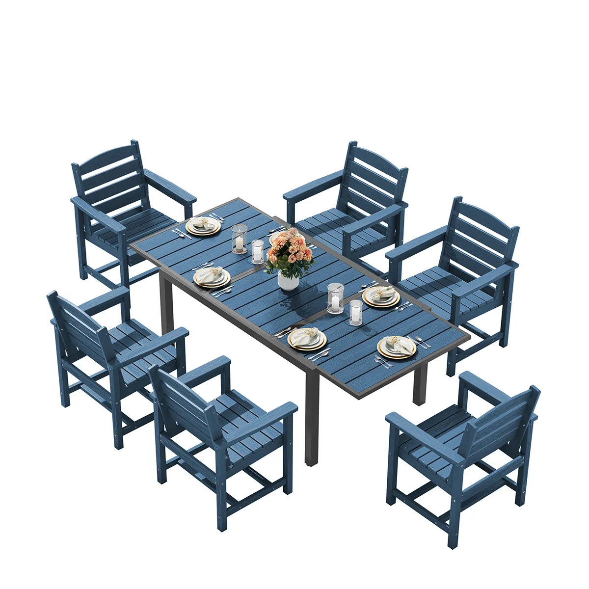 Outdoor 7-Piece Expandable Dining Table and Armchair Set