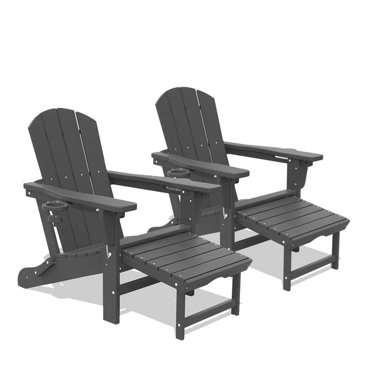 2-Piece Reclining Folding Adirondack Chair with Footrest and Cup-holders