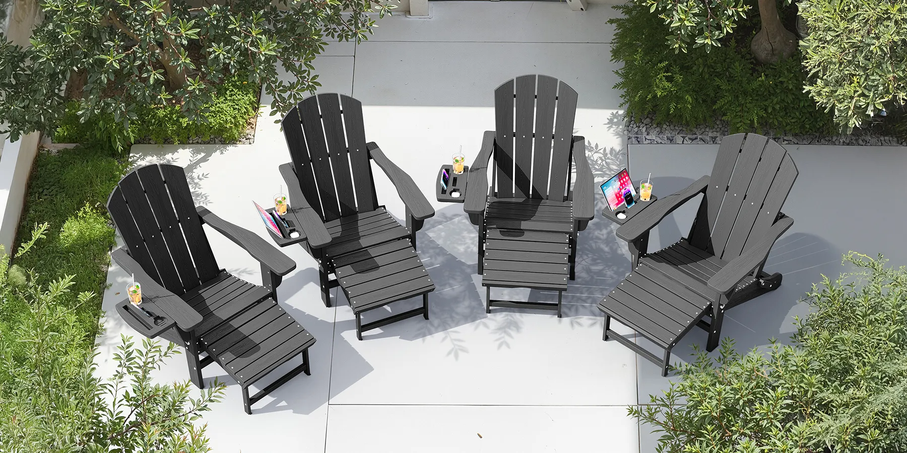 Folding Adirondack Chair with pull out Ottoman and Cup Holder on the Porch