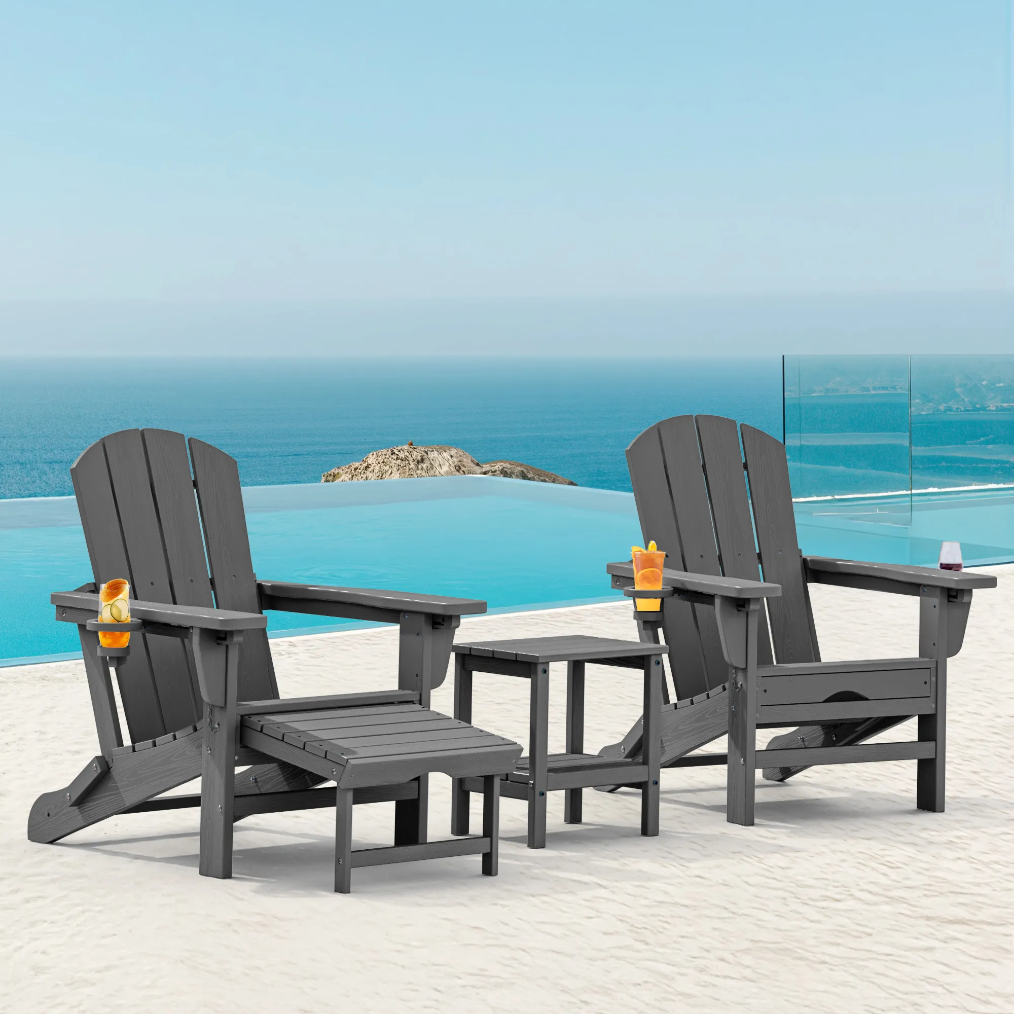 Reclining Folding Adirondack Chair with Footrest Set of 2 By the Pool