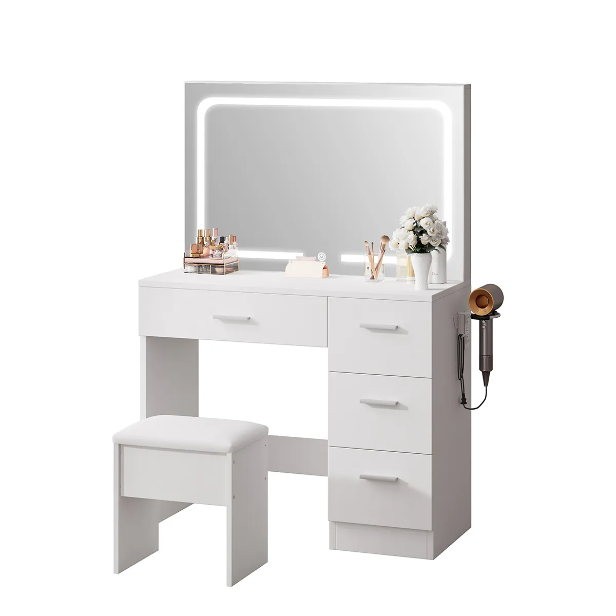 Modern Makeup Vanity Desk Set with LED Mirror, Drawers and Stool