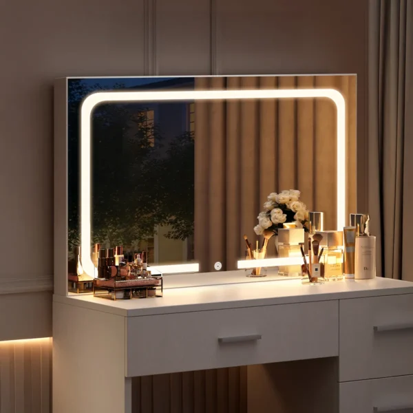 Modern Makeup Vanity Desk Set with LED Mirror, Drawers and Stool - Image 4