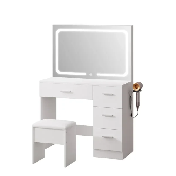Modern Makeup Vanity Desk Set with LED Mirror, Drawers and Stool - Image 6