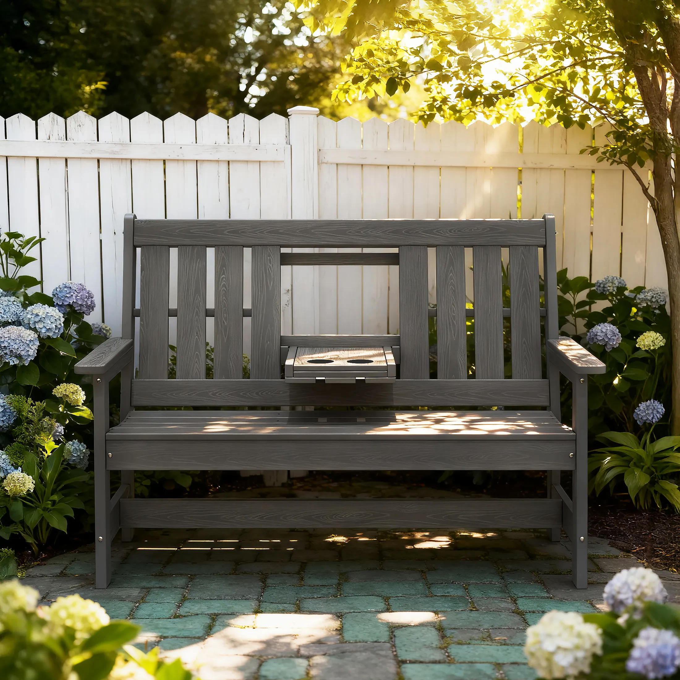 outdoor poly bench with cup holders - image 4 Outdoor Poly Bench with Cup Holders - Image 4