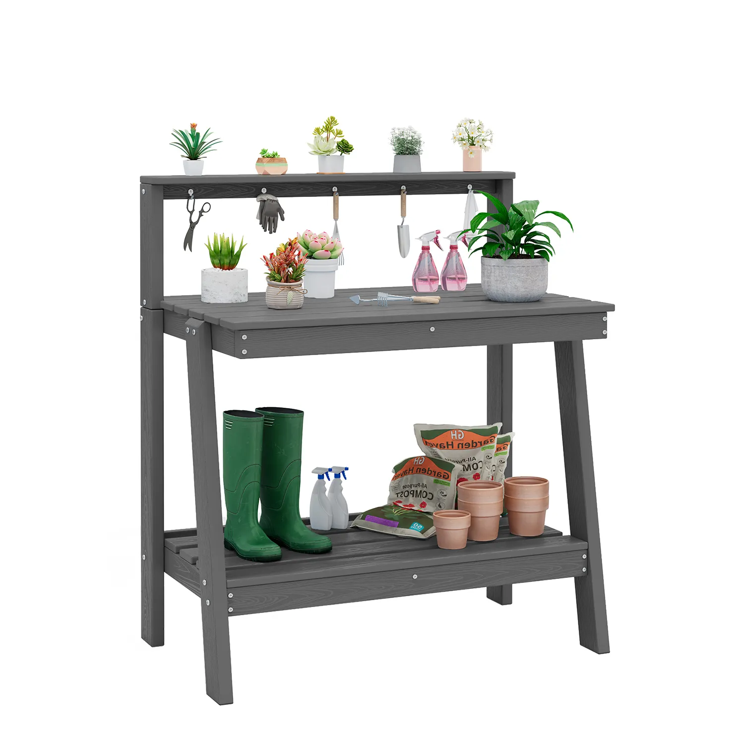 garden potting bench table with shelves an tool hooks - image 7 Garden Potting Bench Table with Shelves an Tool Hooks - Image 7