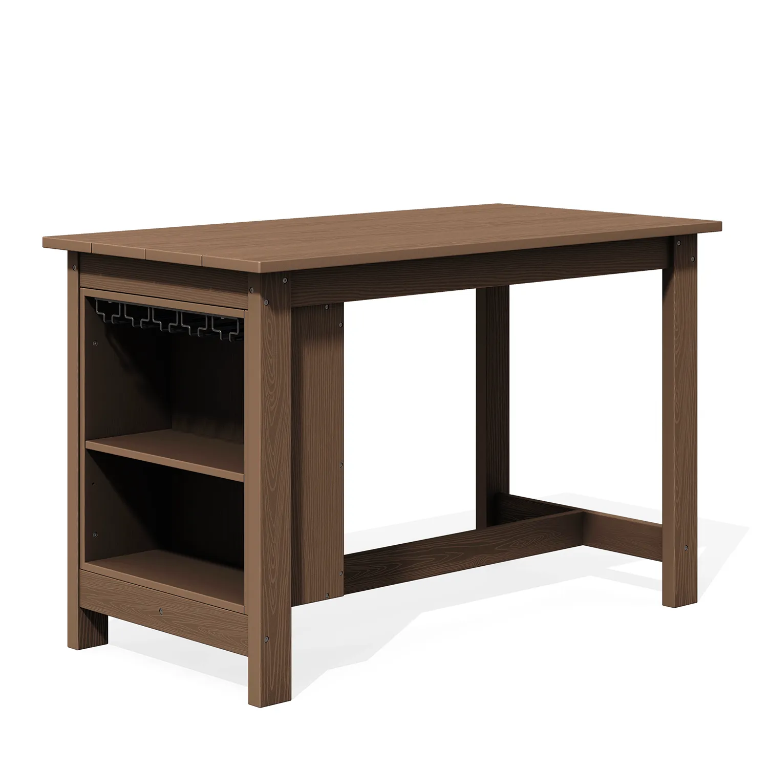 Outdoor Patio Counter Table with Stemware Rack and Storage Shelves – All-Weather Poly HDPE Entertaining Station