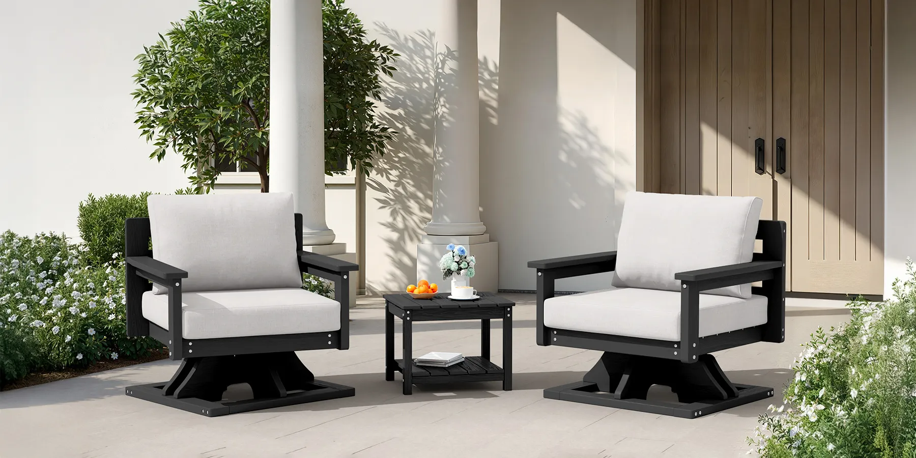 Outdoor Patio Swivel Rocker with Side Table on the Porch