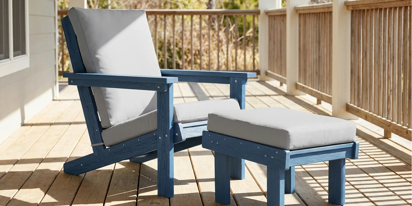 Adirondack chair with ottoman and cushion