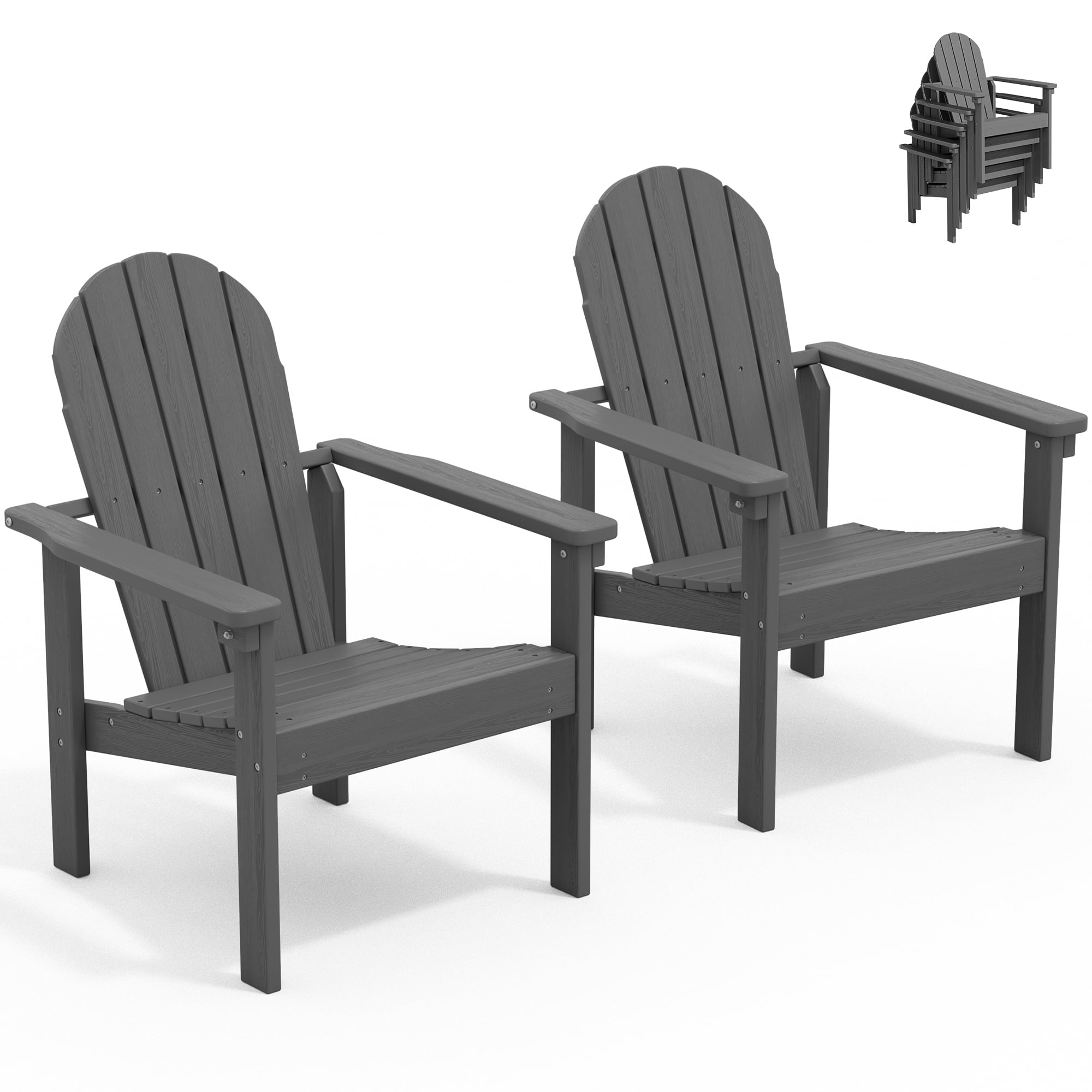 SERWALL Outdoor Stackable Adirondack Chairs Set of 2, Grey