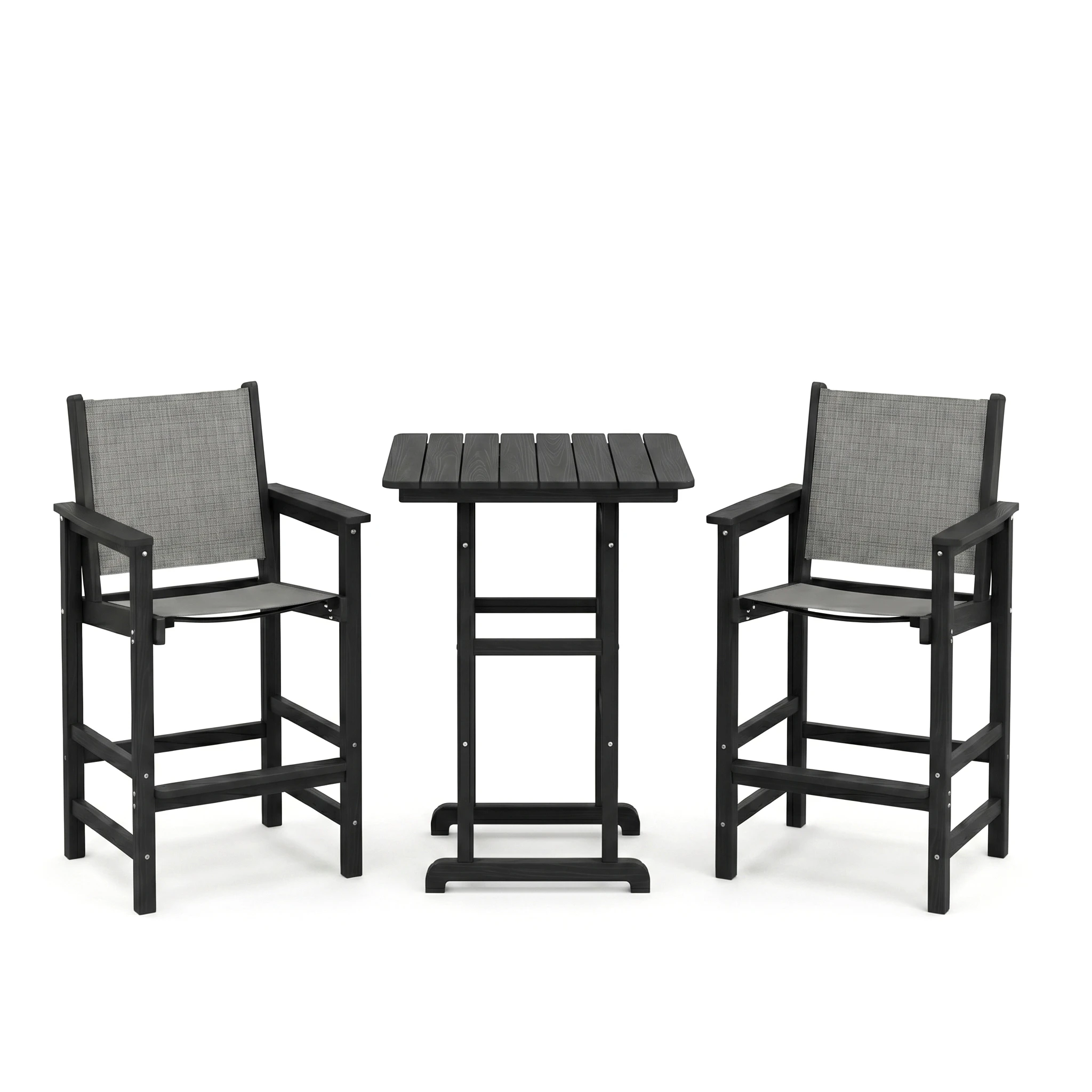 HDPE Poly Outdoor 3-Piece Low-back Bar Chair Set with Square Bar Table