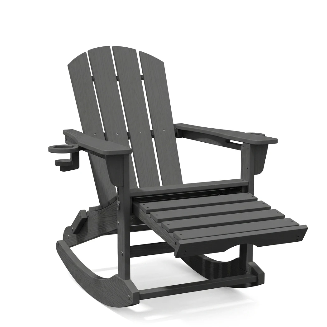 Folding Adirondack Rocking Chair with Cup Holder and Footrest