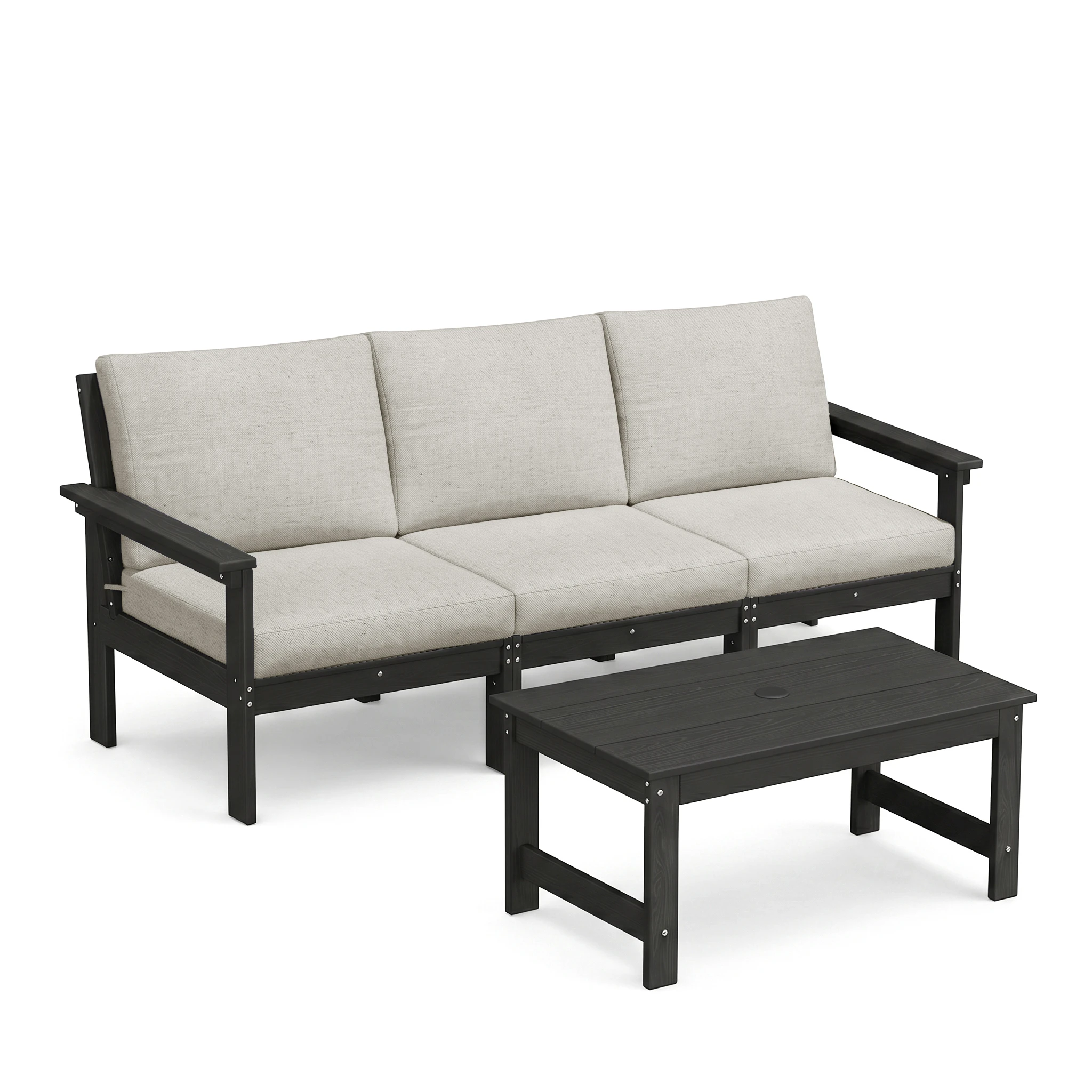 Modern Poly 3-Seater Outdoor Couch with Coffee Table Waterproof Deep Seating Sofa Bench