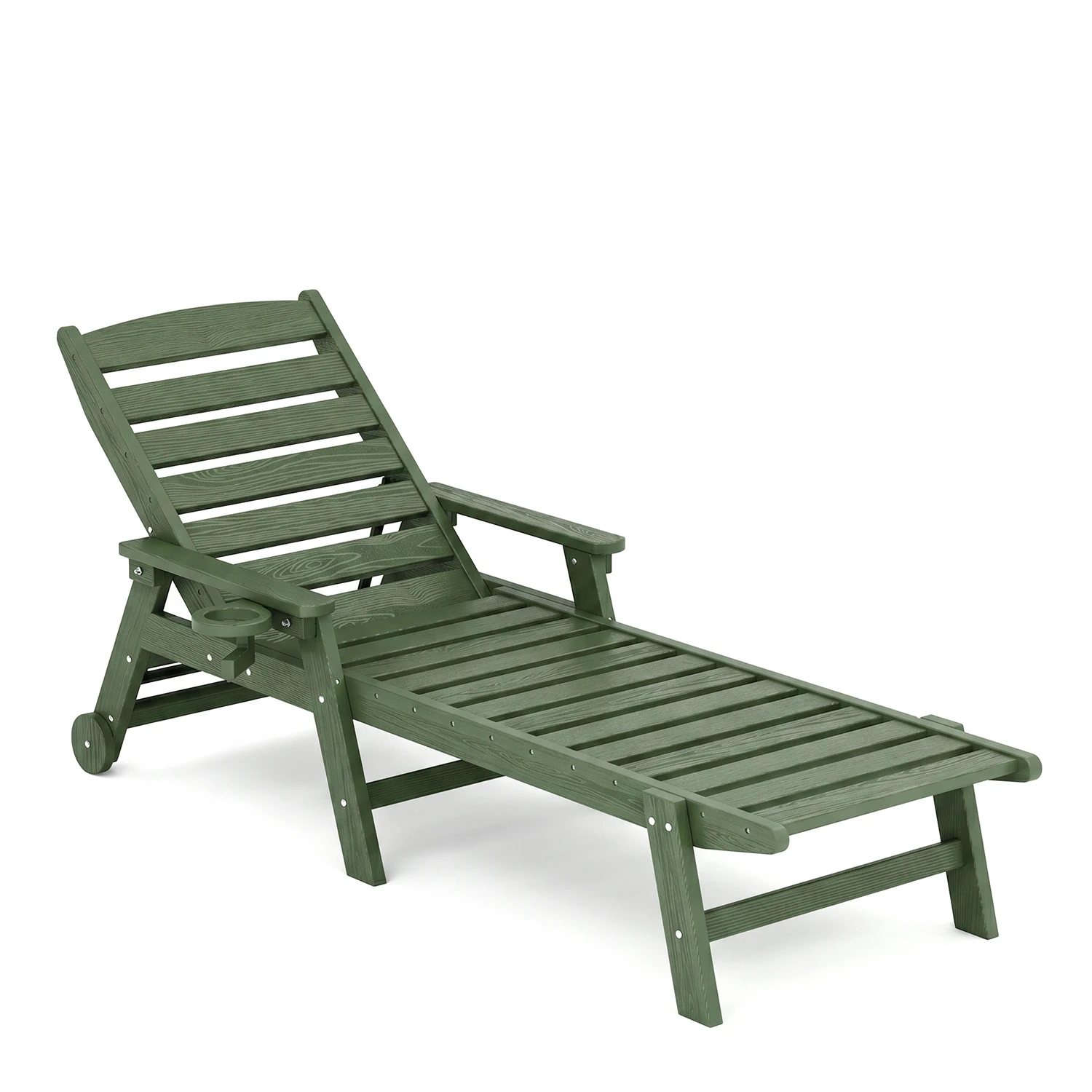 HDPE Poly Arm Sun Lounger with Reclining Backrest, Wheels and Cup-holder