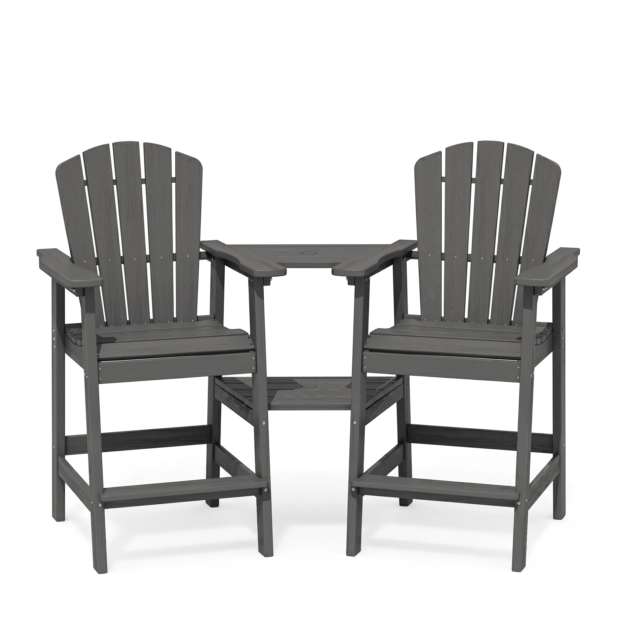 2-person adirondack bar chair set with removable connecting table 2-Person Adirondack Bar Chair Set with Removable Connecting Table