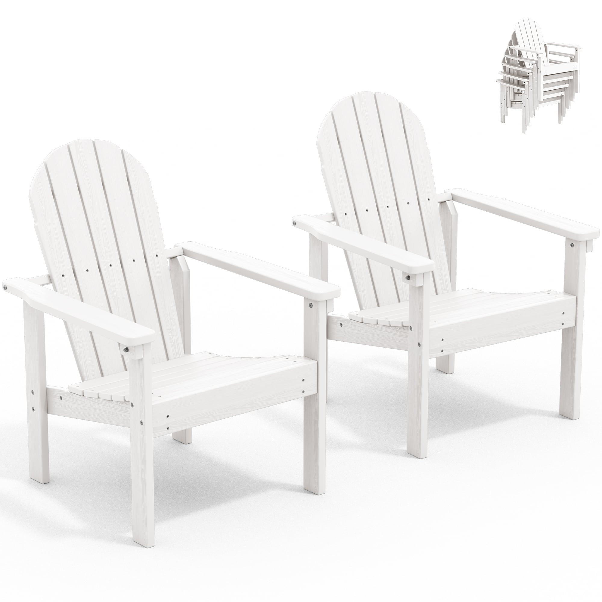 SERWALL Outdoor Stackable Adirondack Chairs Set of 2, White