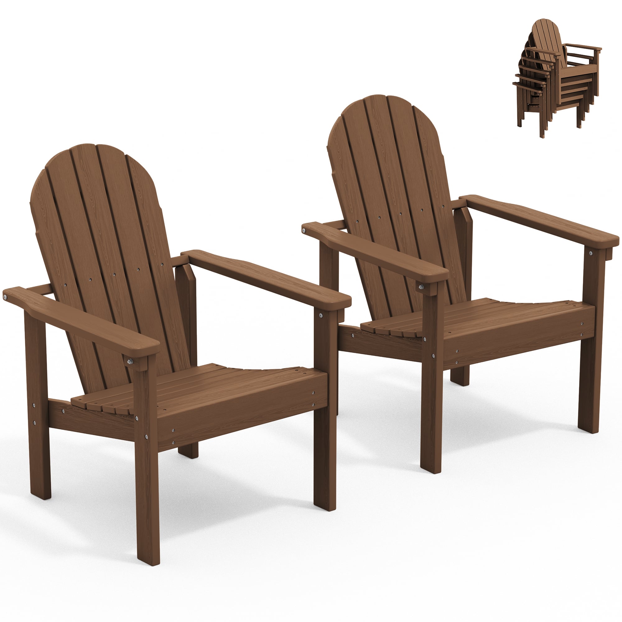 SERWALL Outdoor Stackable Adirondack Chairs Set of 2, Brown