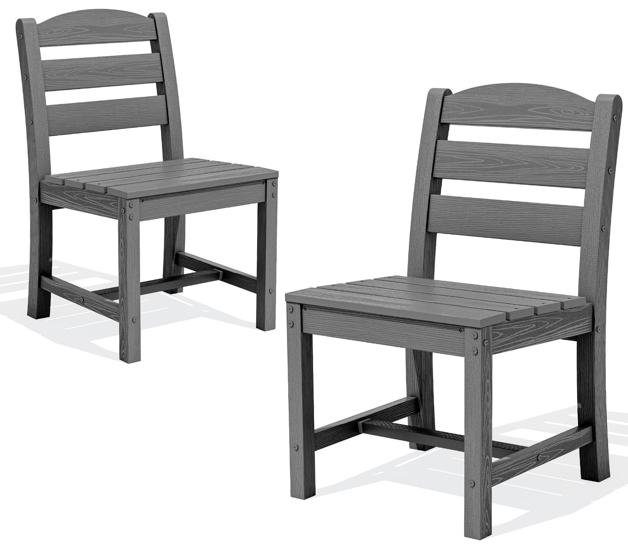 SERWALL Outdoor HDPE Armless Dining Chairs Set of 2, All-Weather Patio Dining Chairs for 2 with Widened Seat and Curved Backerst for Garden Backyard Deck, Grey