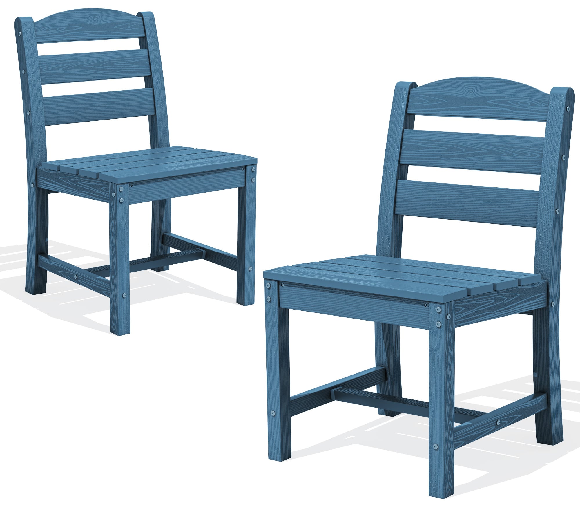 SERWALL Outdoor HDPE Armless Dining Chairs Set of 2, All-Weather Patio Dining Chairs for 2 with Widened Seat and Curved Backerst for Garden Backyard Deck, Blue