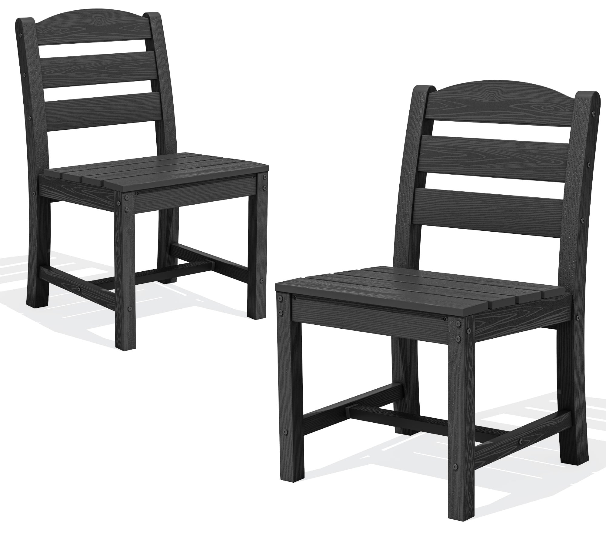 SERWALL Outdoor HDPE Armless Dining Chairs Set of 2, All-Weather Patio Dining Chairs for 2 with Widened Seat and Curved Backerst for Garden Backyard Deck, Black
