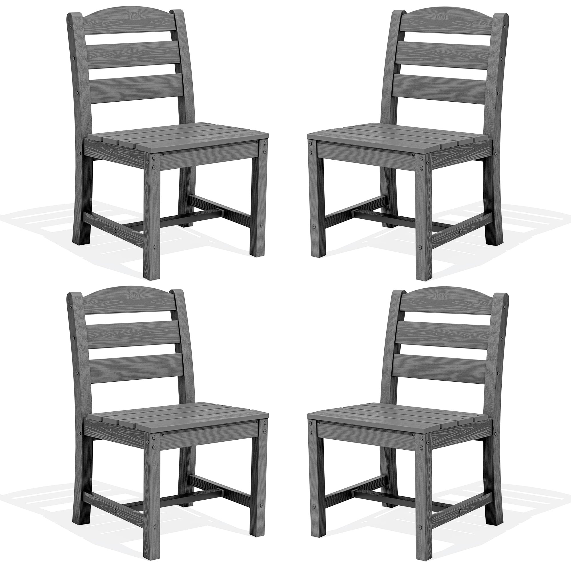 SERWALL Outdoor HDPE Armless Dining Chairs Set of 4, All-Weather Patio Dining Chairs for 4 with Widened Seat and Curved Backerst for Garden Backyard Deck, Grey