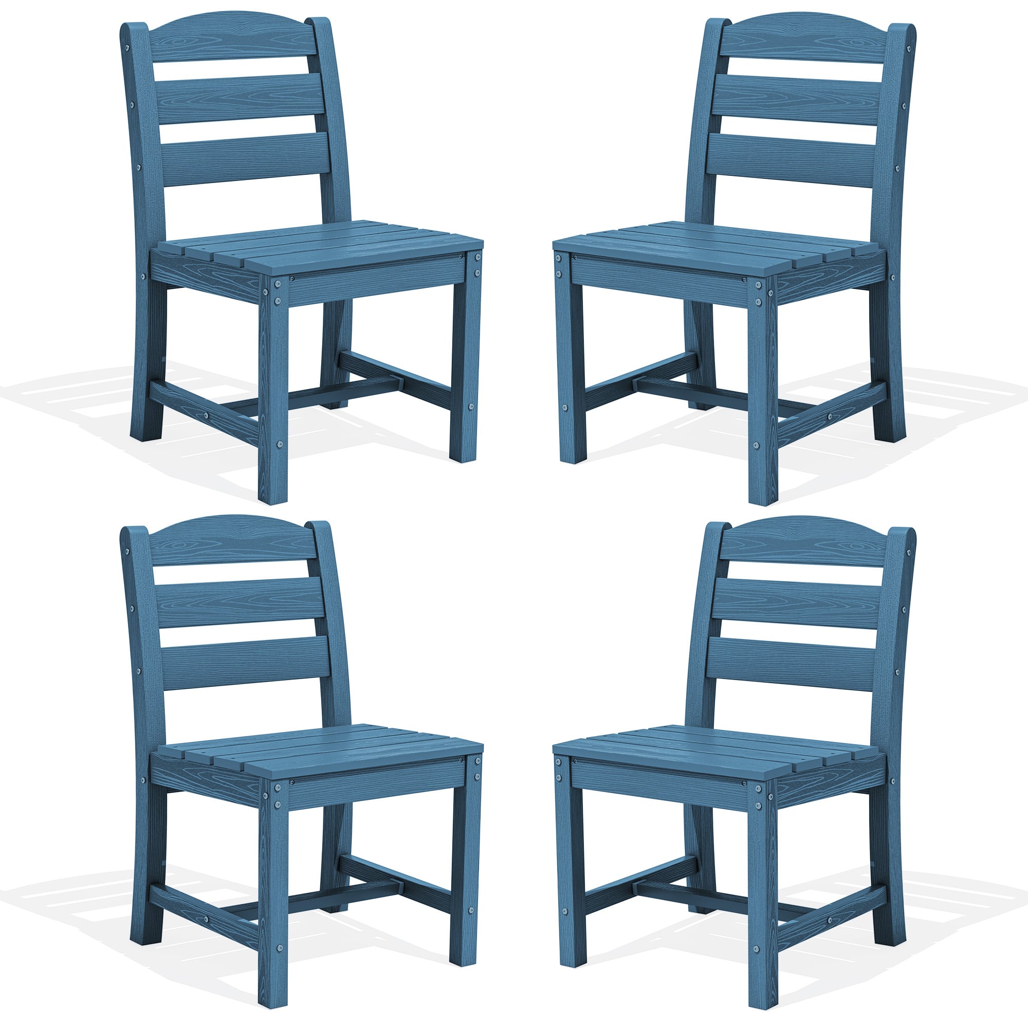 SERWALL Outdoor HDPE Armless Dining Chairs Set of 4, All-Weather Patio Dining Chairs for 4 with Widened Seat and Curved Backerst for Garden Backyard Deck, Blue