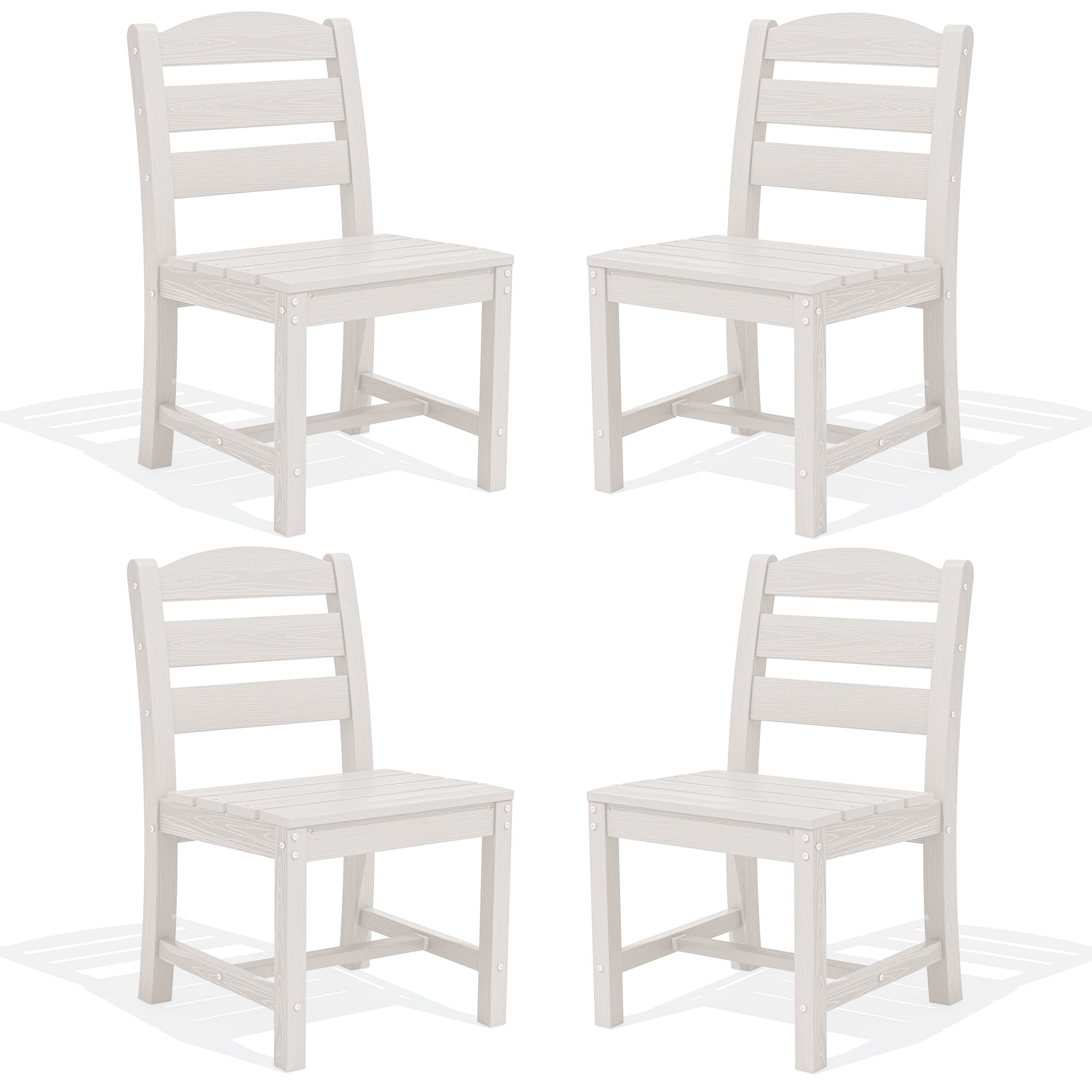 SERWALL Outdoor HDPE Armless Dining Chairs Set of 4, All-Weather Patio Dining Chairs for 4 with Widened Seat and Curved Backerst for Garden Backyard Deck, White