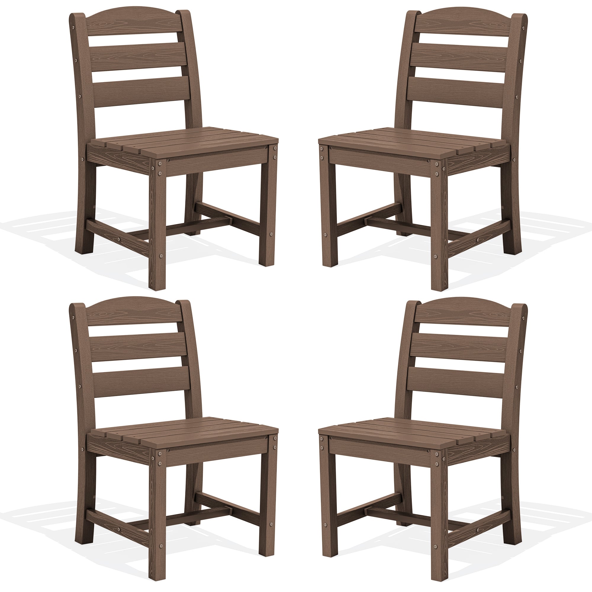 SERWALL Outdoor HDPE Armless Dining Chairs Set of 4, All-Weather Patio Dining Chairs for 4 with Widened Seat and Curved Backerst for Garden Backyard Deck, Brown