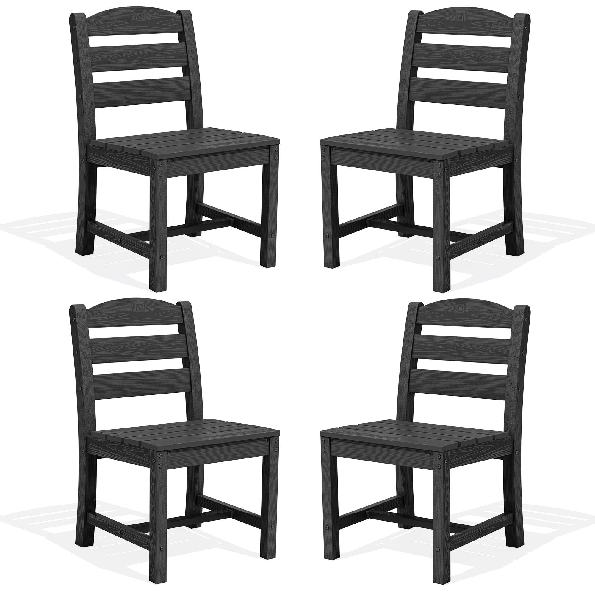 SERWALL Outdoor HDPE Armless Dining Chairs Set of 4, All-Weather Patio Dining Chairs for 4 with Widened Seat and Curved Backerst for Garden Backyard Deck, Black