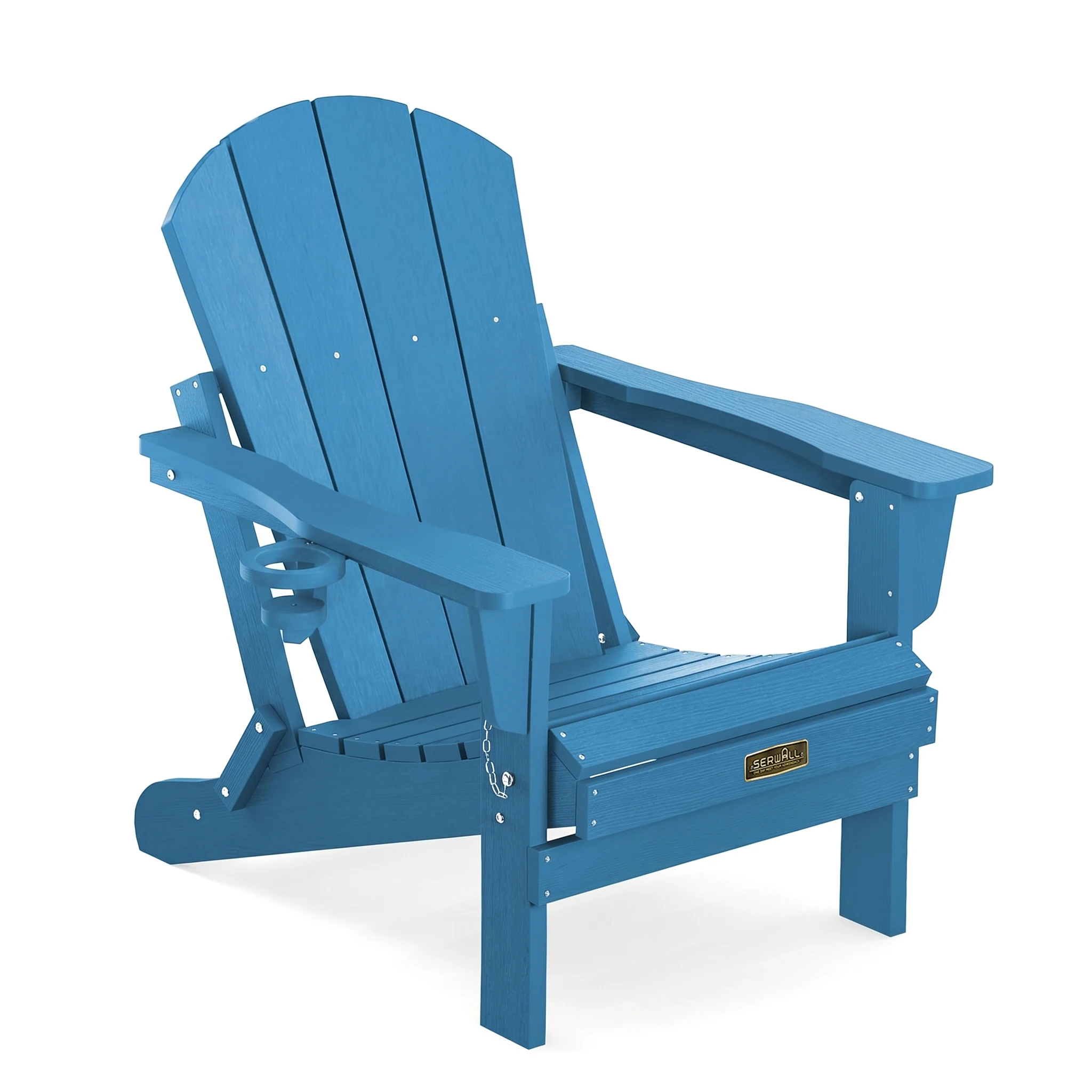 Classic Folding Adirondack Chair with Cup Holder, Outdoor Patio Lawn Chair, HIPS Weather Resistant Deck Chair