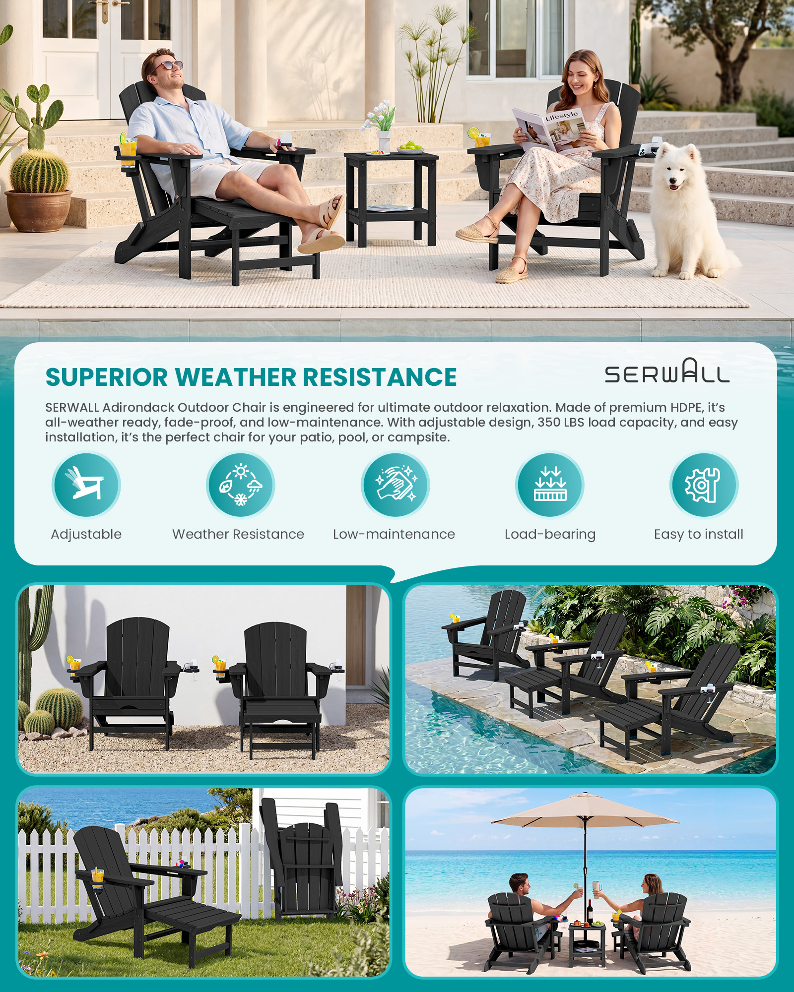 folding adjustable adirondack chairs with footrest set of 2 - image 3 Folding Adjustable Adirondack Chairs with Footrest Set of 2 - Image 3