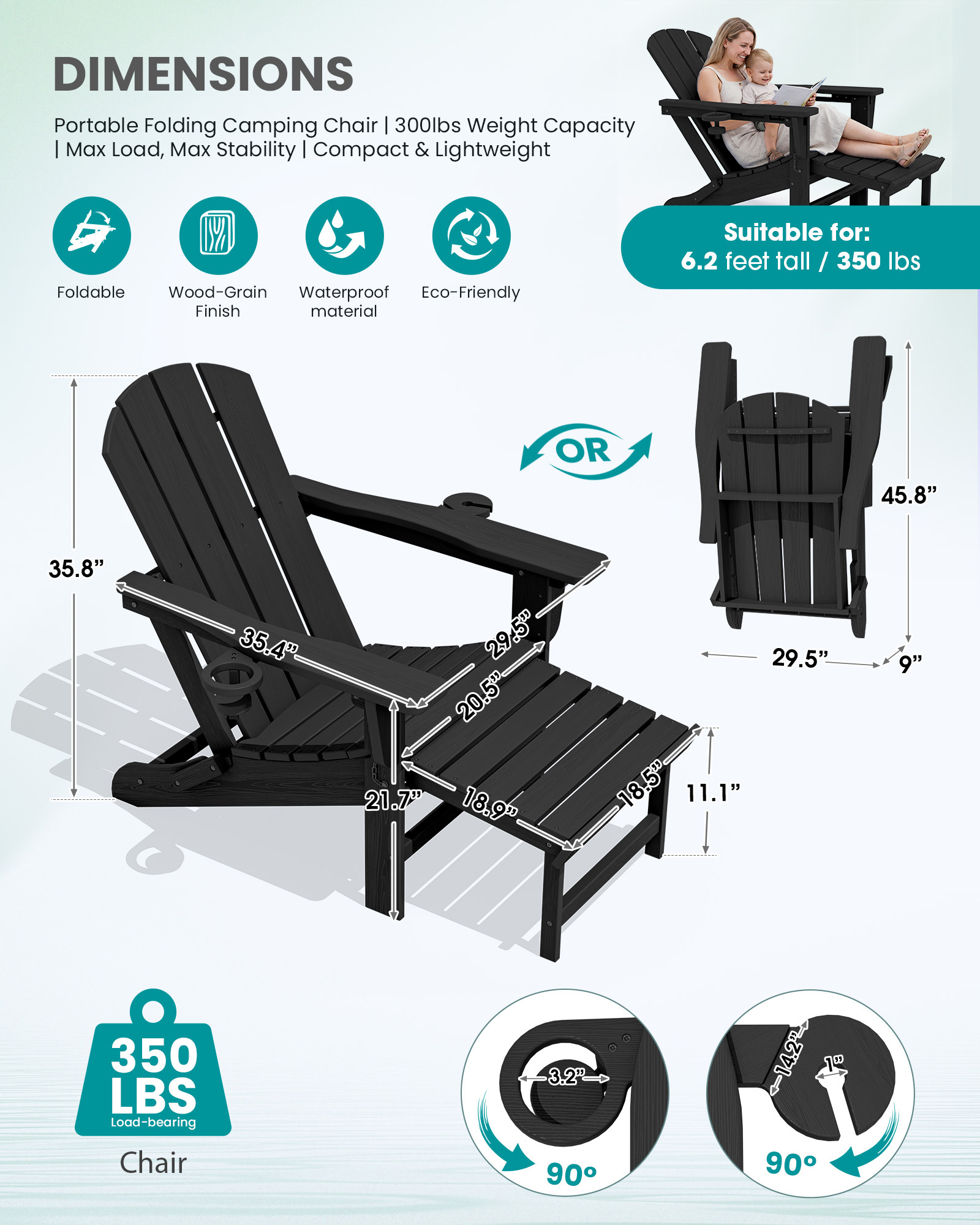 folding adjustable adirondack chairs with footrest set of 2 - image 9 Folding Adjustable Adirondack Chairs with Footrest Set of 2 - Image 9